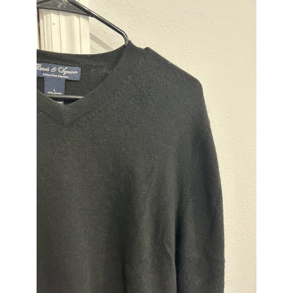 Davis & Squire Mens Black  V Neck Sweater Large Extra Fine Merino Wool - Picture 4 of 9